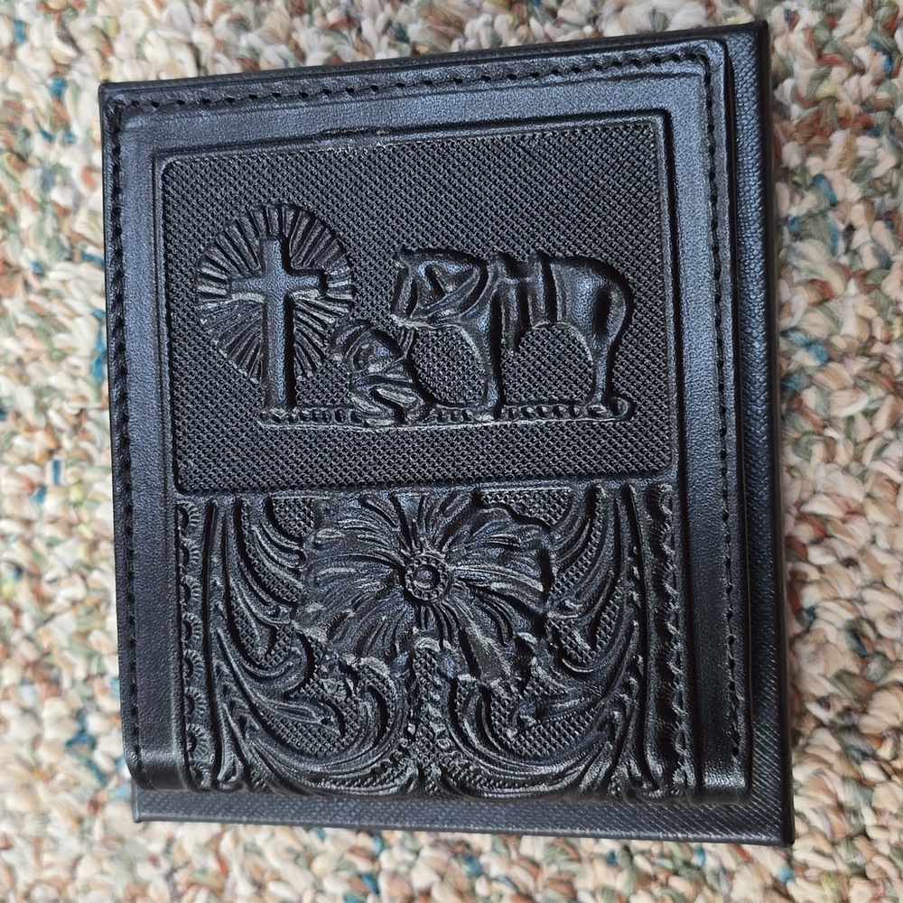 New Mens Women's Black Genuine Leather Wallet Floral Tooled Cowboy Cross